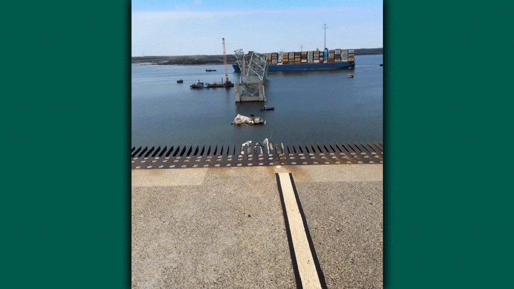 This Is What The Key Bridge Wreckage Looks Like From The Bridge Itself