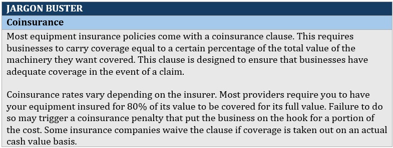 What does coinsurance mean in heavy equipment insurance