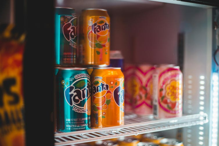 Softdrinks in a store fridge