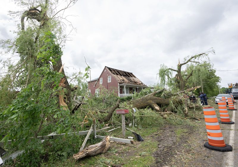 Damage following a tornado in Quebec