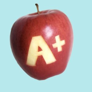 An apple with an A plus on it