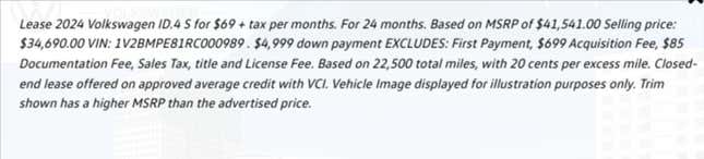 Image for article titled California Volkswagen Dealer Offers A Nice ID 4 Lease Deal Of $69 Per Month