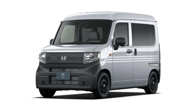 Front 3/4 view of a silver Honda N-Van e: