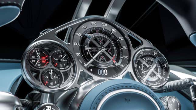 Gauge cluster of a blue Bugatti Tourbillon