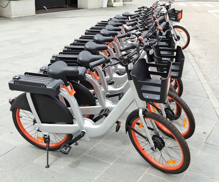 a row of e-bikes