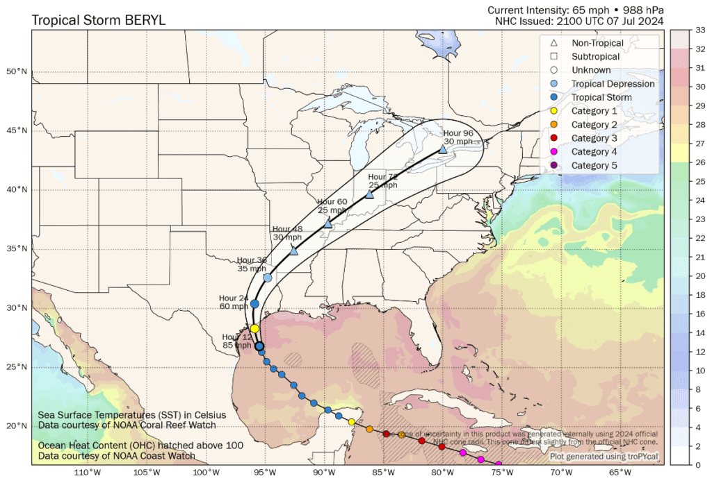 Beryl becomes a hurricane again, heads for Texas landfall