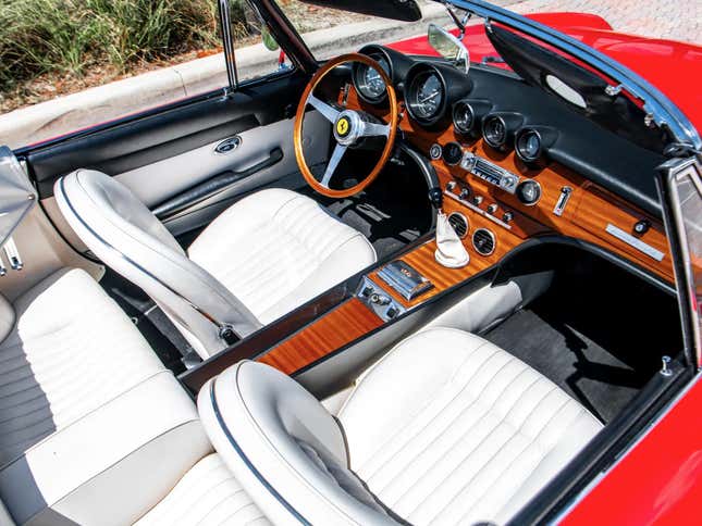 Interior of a red 1967 Ferrari 365 California Spyder