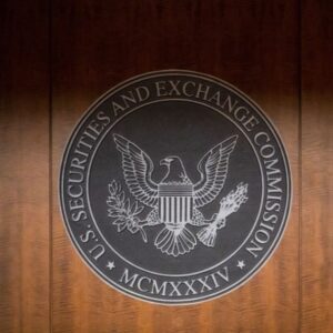 The SEC seal on a wall in the SEC