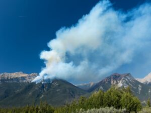 smoke from a forest wildfire on the side of a mountain