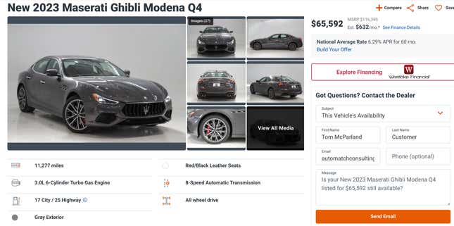 Image for article titled Check Out These Massive Discounts On New Maseratis