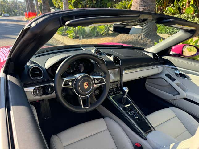 Interior of a pink Porsche 718 Boxster Style Edition