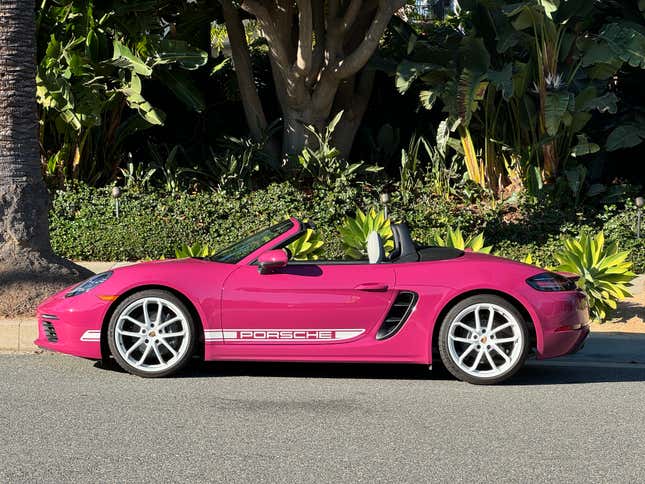 Side view of a pink Porsche 718 Boxster Style Edition