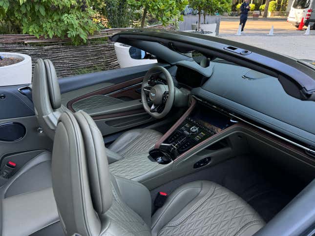 Green interior of an Aston Martin DB12 Volante