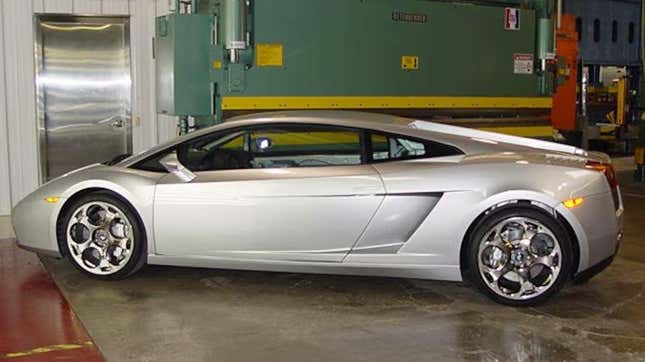 A side view of Shaq's silver extended Gallardo