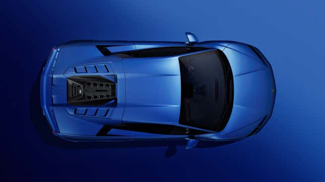 Top-down view of a blue Lamborghini Temerario