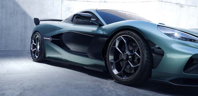 Side detail of a green Rimac Nevera R