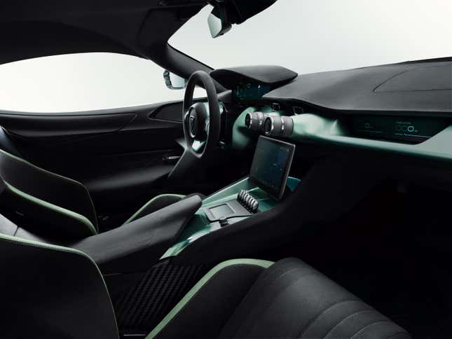 Interior of a green Rimac Nevera R