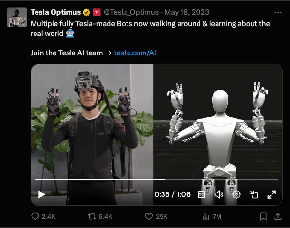 Tesla shared a video showing how it uses motion capture suits last year.