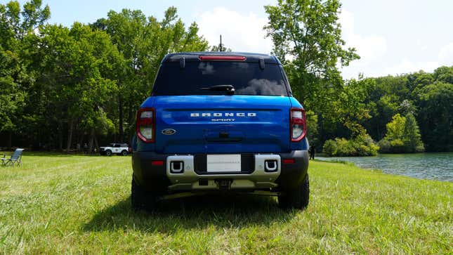 The rear of a blue 2025 Ford Bronco Sport Sasquatch