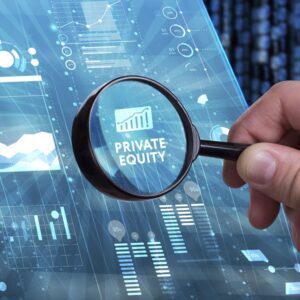 Magnify glass over the word private equity