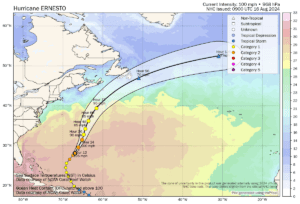 Hurricane Ernesto 2024 forecast path, strength, map