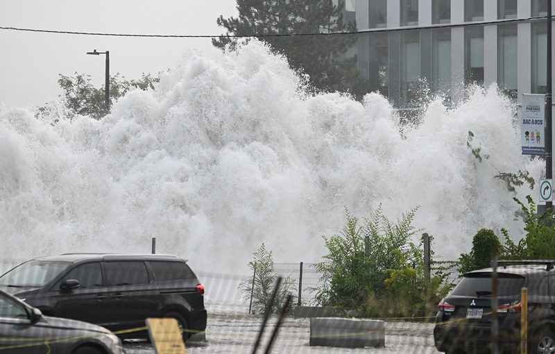 A major underground water main burst in Montreal on Aug. 16, 2024.