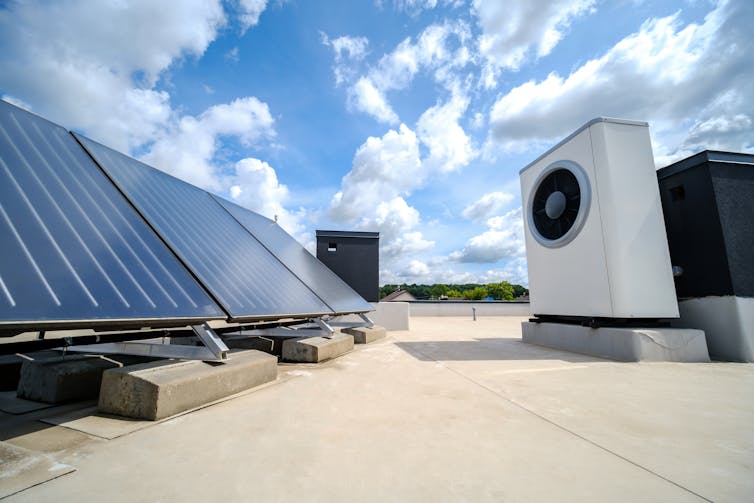 solar and heat pump on roof