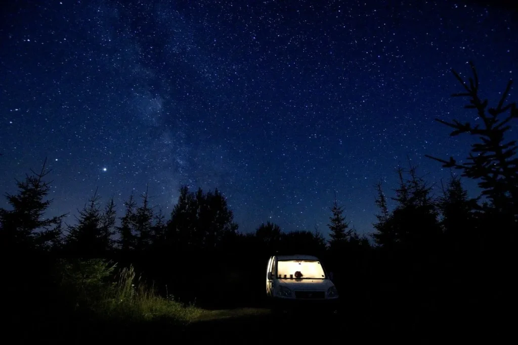 Sink in campervan with the back windows wide open