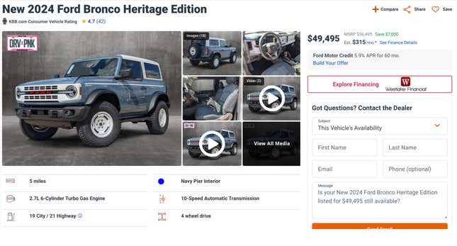 Image for article titled Ford Bronco Inventory Is Running Wild, And That Could Mean Big Savings