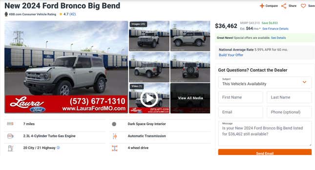 Image for article titled Ford Bronco Inventory Is Running Wild, And That Could Mean Big Savings