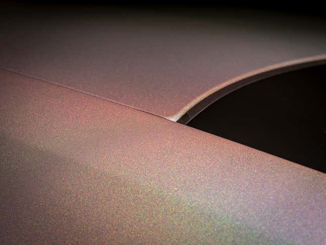 Close up of the rainbow paint on the Rolls-Royce Spectre Lunaflair