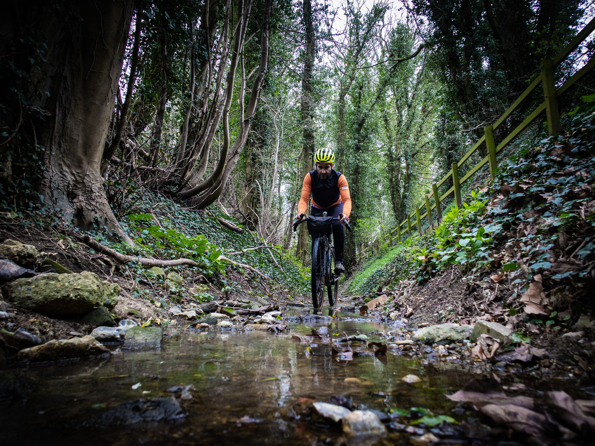 Markus Stitz Riding a gravel bike through tough terrainj