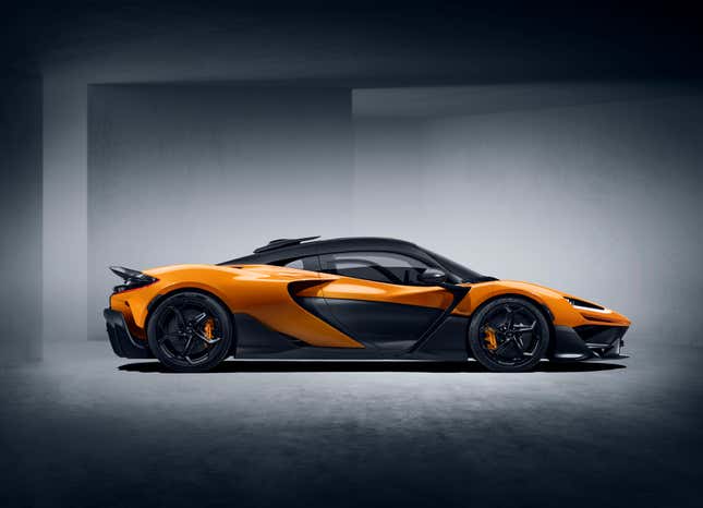 Side view of an orange McLaren W1