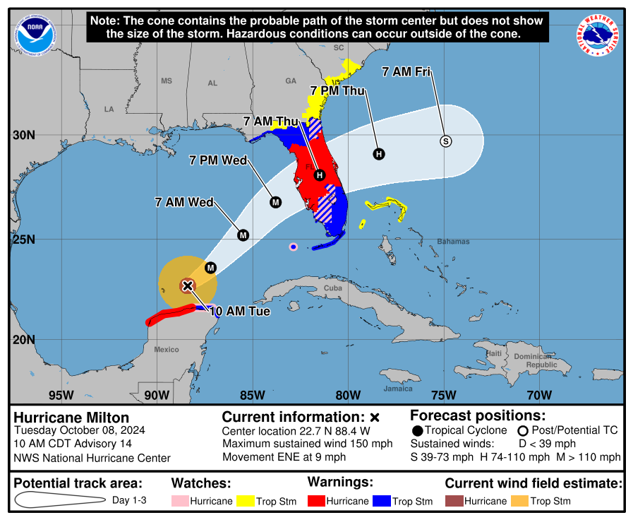 Hurricane Milton hurricane warnings extend across Florida