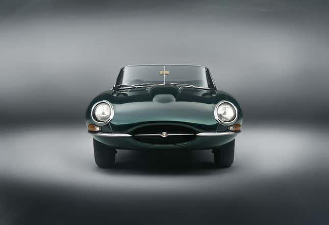 Front end of a green Jaguar E-Type