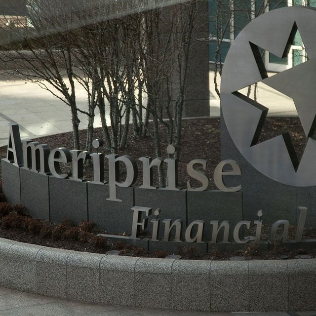 Ameriprise sign and logo on its headquarters in Minneapolis