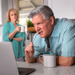 Worried, stressed older couple