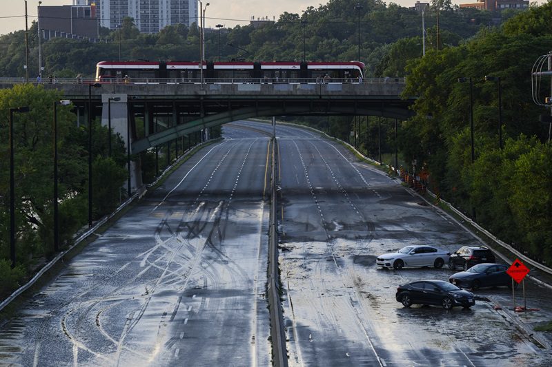 Flooding on the Don Valley Parkway in Toronto on July 16, 2024.