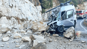 Huge Boulder Crushes Mercedes Sprinter Like It Is A Beer Can At A Frat Party