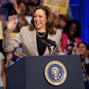 Vice President Kamala Harris during an event in Upper Marlboro, Maryland, on Thursday, Aug. 15, 2024.