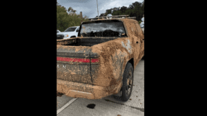 Rivian R1T Still Works After Being Swept 100 Yards By Hurricane Helene Flood