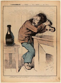 An illustration of a man suffering with delirium tremens.