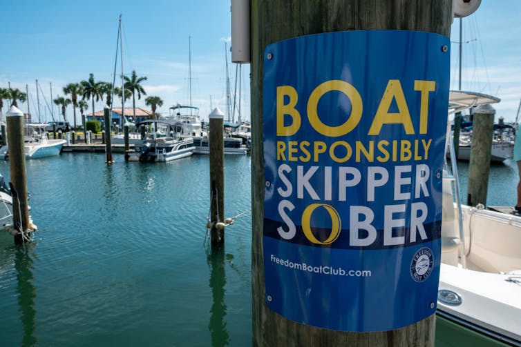 Poster at marina 'Boat responsibly: skipper sober'