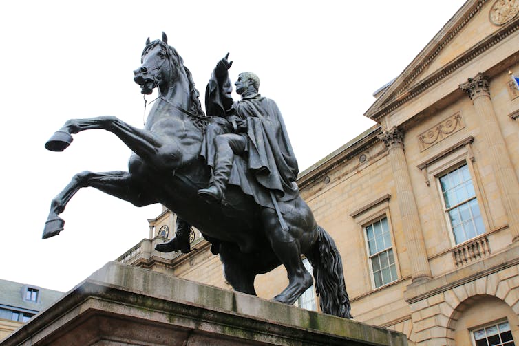 A statue depicts Lord Wellington atop his horse, Copenhagen.